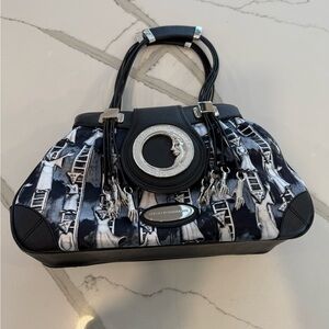 Sergio Bustamante Black/White Handbag Purse With Silver Accents